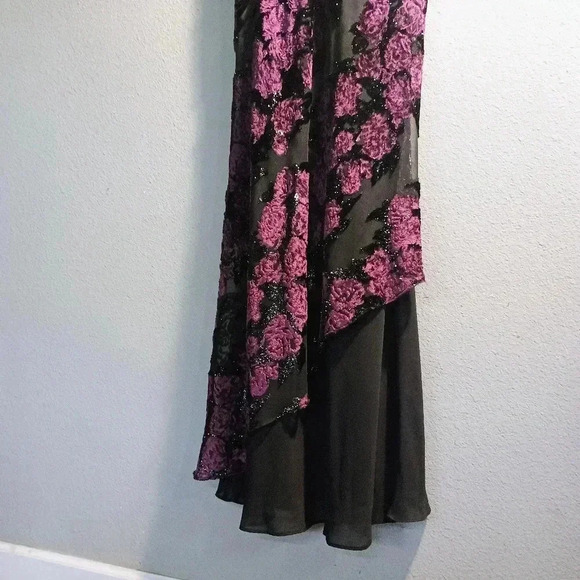 Vintage Niki by NikiLivas Maxi Floral Dress Asymmetrical Black Purple Formal NWT - Picture 8 of 15